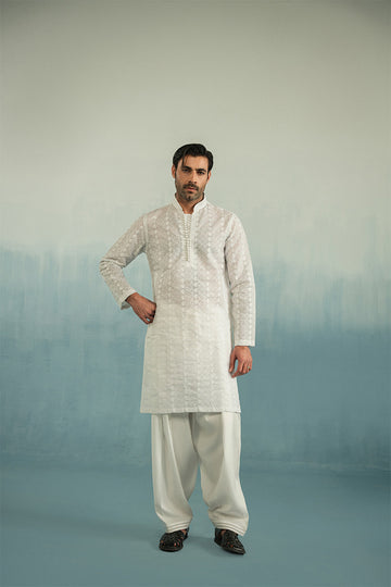 'Pearl White' Embroidered Kurta Pajama